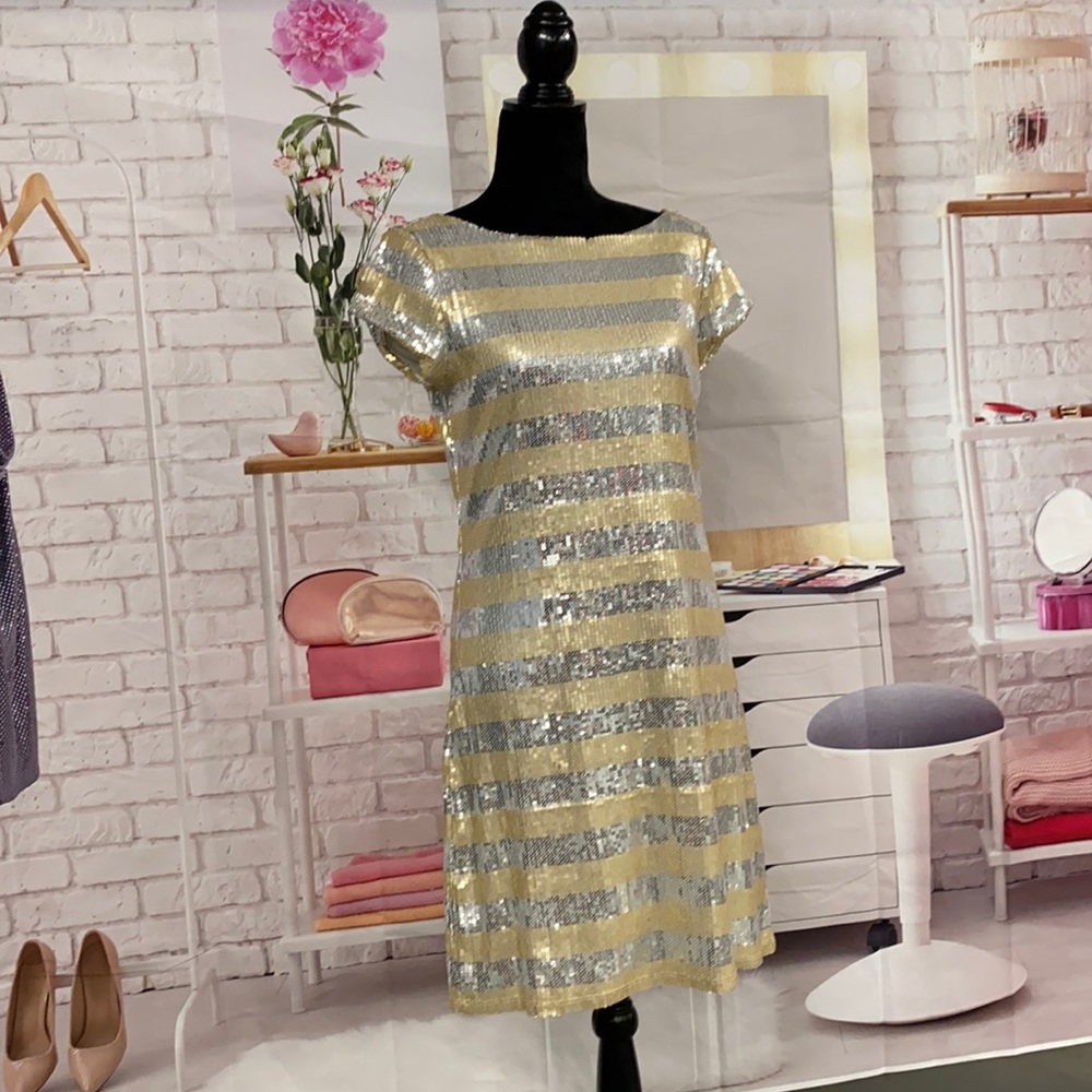 Wh/BM Sequined Gold & Silver Shift Dress - Medium